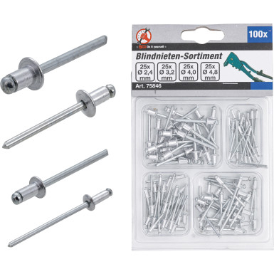 BGS Blindnieten-Sortiment Ø 2,4 - 4,8 mm 100-tlg BGS Do it yourself 75846