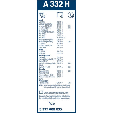 BOSCH | Scheibenwischer Aerotwin A332H 330 | Audi Q5 | 3397008635