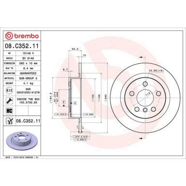 BREMBO Bremsscheibe 08.C352.11 PRIME LINE - UV Coated