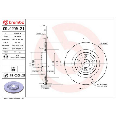 52 482 036 Bremsscheibe HA JAGUAR XE 15 PRIME LINE - UV Coated 09.C209.21