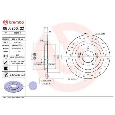BREMBO Bremsscheibe XTRA HA | HYUNDAI i40 11 | 08.C250.2X