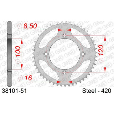 AFAM Kettenrad STAHL 51 Zähne | für 420 | 38101-51