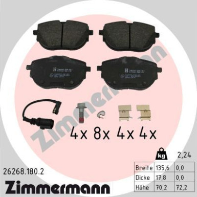 ZIMMERMANN Bremsbelagsatz, Scheibenbremse | 26268.180.2