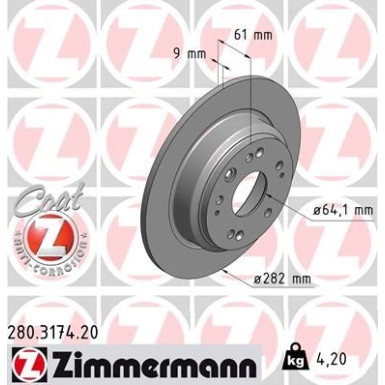 ZIMMERMANN Bremsscheibe 280.3174.20 Coat Z