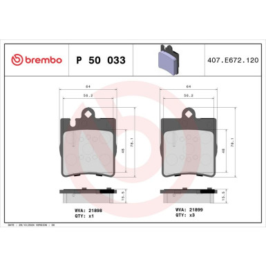 BREMBO Bremsklötze HA MERCEDES C, E-Klasse 00-11 PRIME LINE P 50 033