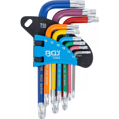 BGS Torx Winkelschlüssel-Satz Multicolour kurz mit Bohrung und Kugelkopf | 74463