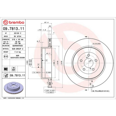 88 482 006 Bremsscheibe HA SUBARU Impreza 2.0i Turbo 01-06 PRIME LINE - UV Coated 09.7813.11