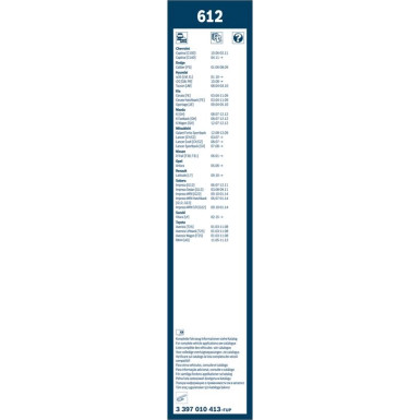 612 BOSCH | Scheibenwischer | Hyndai i20, Toyota RAV 4 | 3397010413