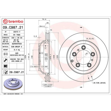 Bremsscheibe HA PORSCHE Cayenne, Panamera 16 PRIME LINE - UV Coated 09.C987.21