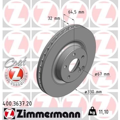 ZIMMERMANN Bremsscheibe 400.3637.20 Coat Z
