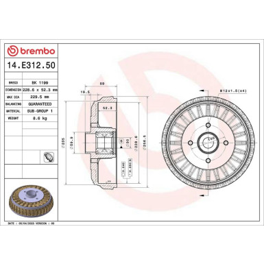 BREMBO Bremstrommel | 14.E312.50