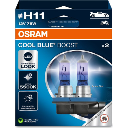 Osram | H11 12V 75W PGJ19-2 COOL BLUE BOOST 5500K 2St. - (NO ECE) | 62211CBB-2HB Osram | H11 12V 75W PGJ19-2 COOL BLUE BOOST 5500K 2St. - (NO ECE) | 62211CBB-2HB