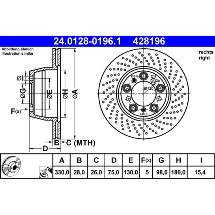 24.0128-0196.1 ATE Bremsscheibe Porsche Hinterachse 911 01- Pr 24.0128-0196.1 24.0128-0196.1 ATE Bremsscheibe Porsche Hinterachse 911 01- Pr 24.0128-0196.1