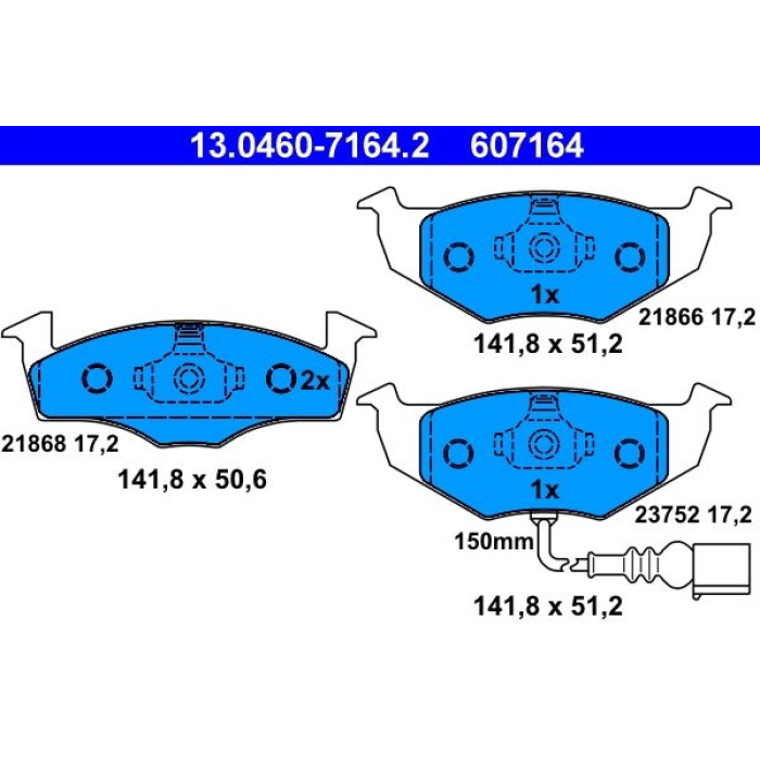ATE Bremsbelagsatz VW Vorderachse Polo 1.2-2.0 01- Mit Sensor 13.0460-7164.2