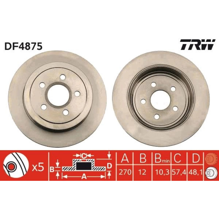 TRW Bremsscheibe Hinterachse DF4875 TRW Bremsscheibe Hinterachse DF4875