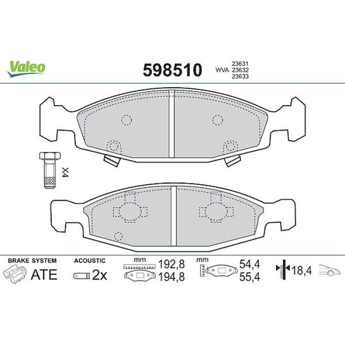Valeo Bremsbelagsatz 598510 Valeo Bremsbelagsatz 598510