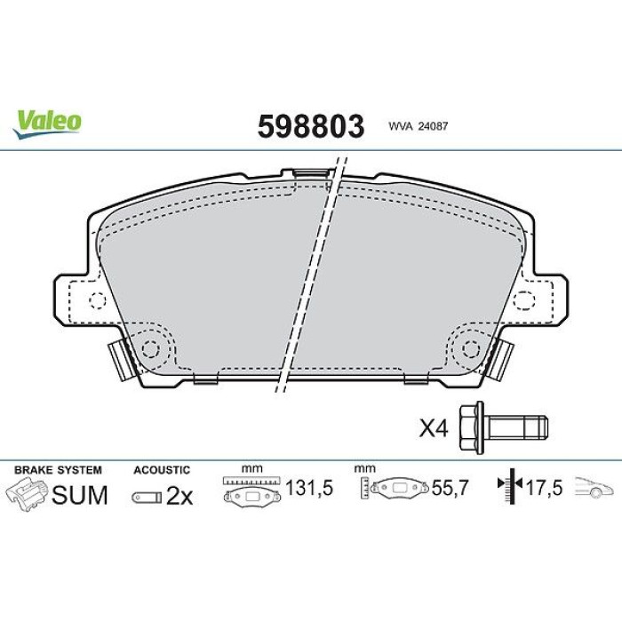 Valeo Bremsbelagsatz 598803 Valeo Bremsbelagsatz 598803