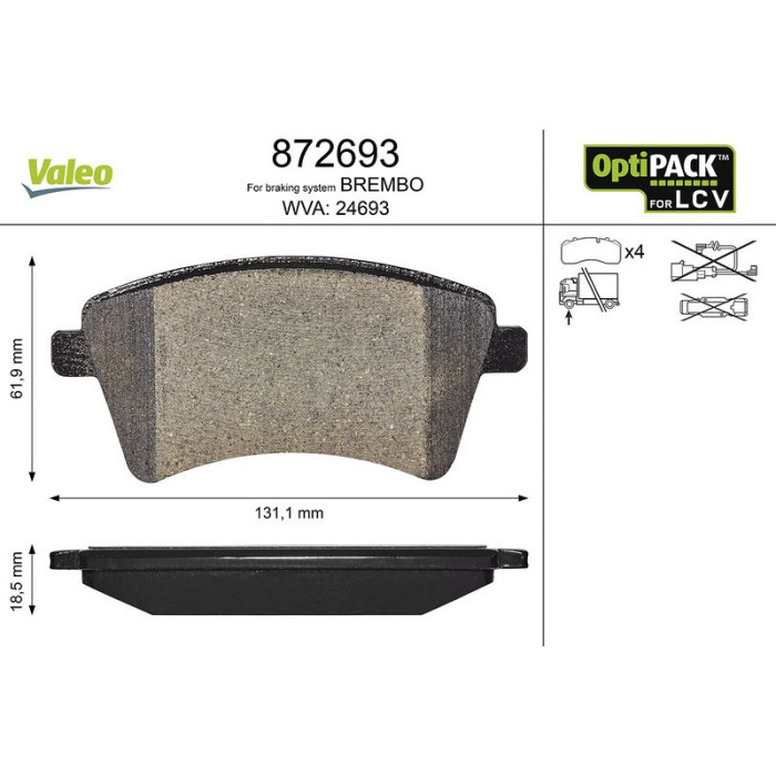 Valeo Bremsbelagsatz 872693 Valeo Bremsbelagsatz 872693