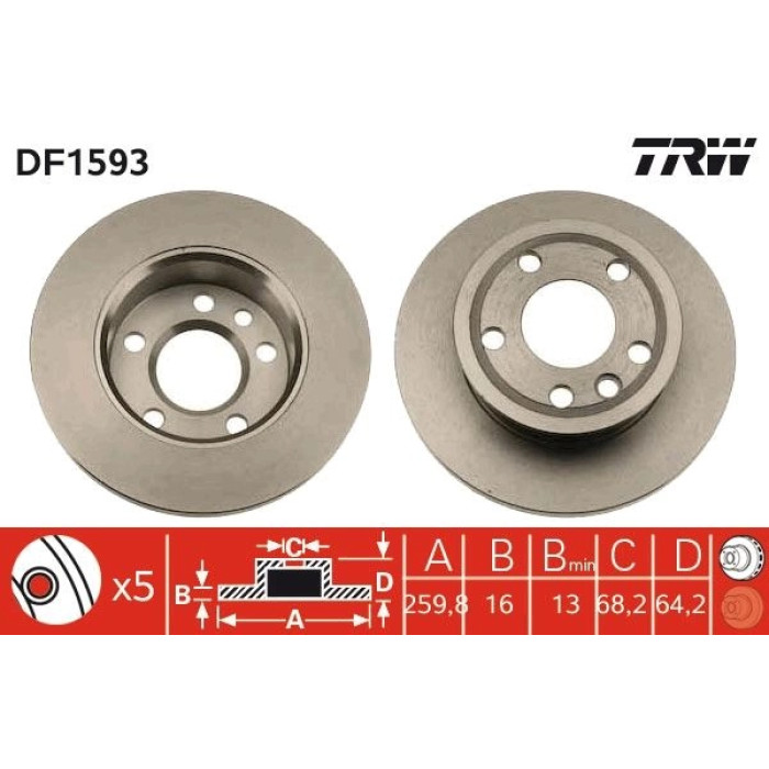 TRW Bremsscheibe VW T4 1.8/1 DF1593 TRW Bremsscheibe VW T4 1.8/1 DF1593