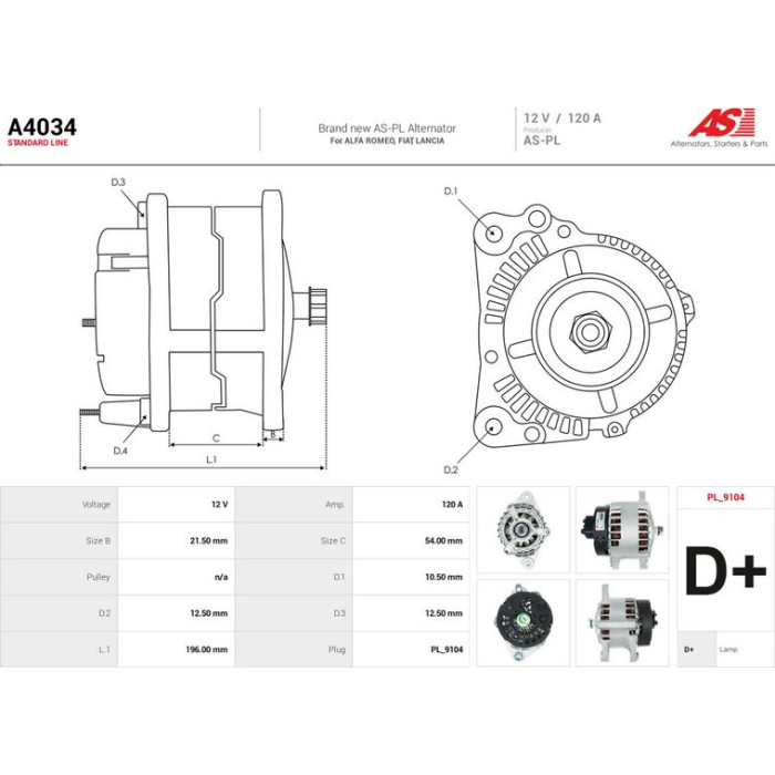 A4034 AS-PL Lichtmaschine (Generator) A4034