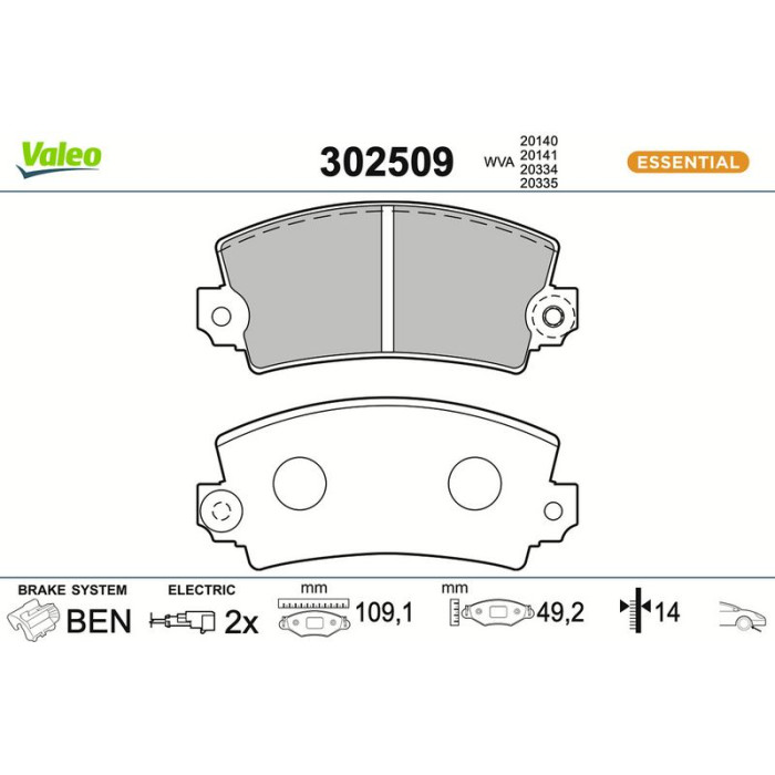 Valeo Bremsbelagsatz 302509 Valeo Bremsbelagsatz 302509