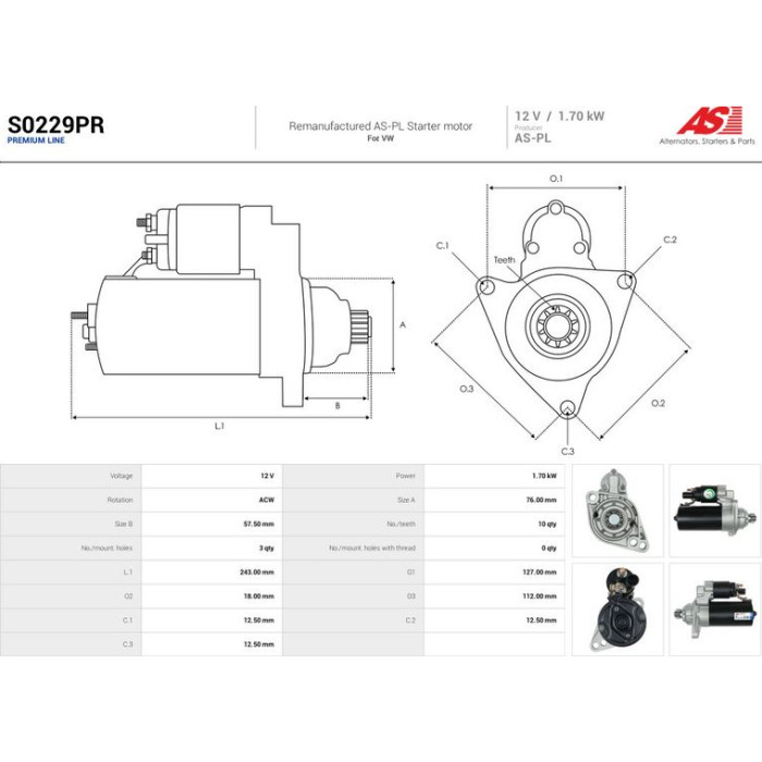 AS-PL Anlasser S0229PR AS-PL Anlasser S0229PR