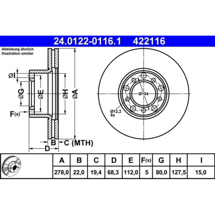 ATE Bremsscheibe 24.0122-0116.1