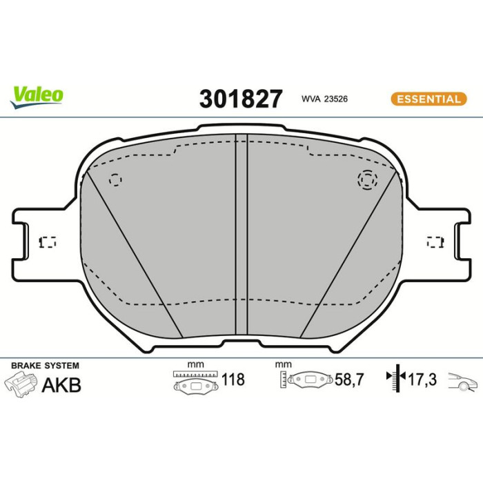Valeo Bremsbelagsatz 301827 Valeo Bremsbelagsatz 301827