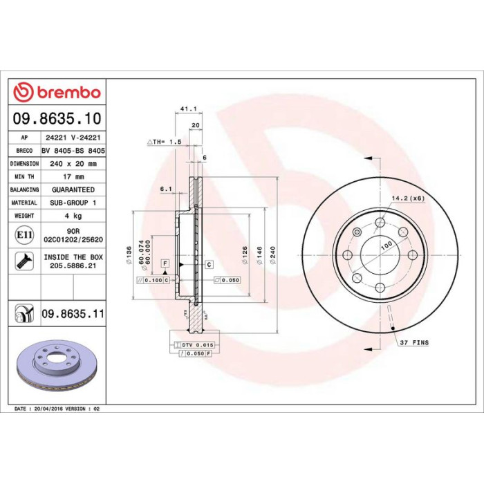 Brembo Bremsscheibe Vorderachse 09.8635.10 Brembo Bremsscheibe Vorderachse 09.8635.10