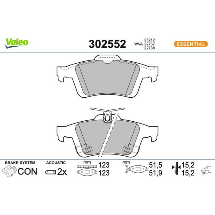 302552 Valeo Bremsbelagsatz 302552 302552 Valeo Bremsbelagsatz 302552