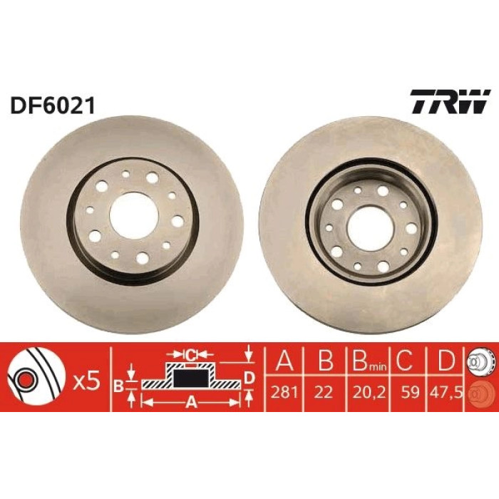 TRW Bremsscheibe Lancia T. These 2.0-3.2 DF6021 TRW Bremsscheibe Lancia T. These 2.0-3.2 DF6021