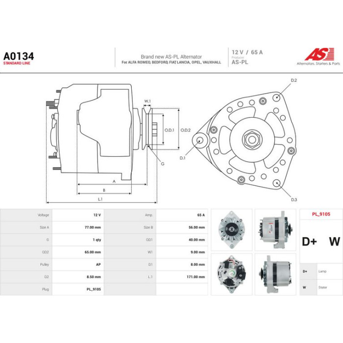 A0134 AS-PL Lichtmaschine (Generator) A0134 A0134 AS-PL Lichtmaschine (Generator) A0134