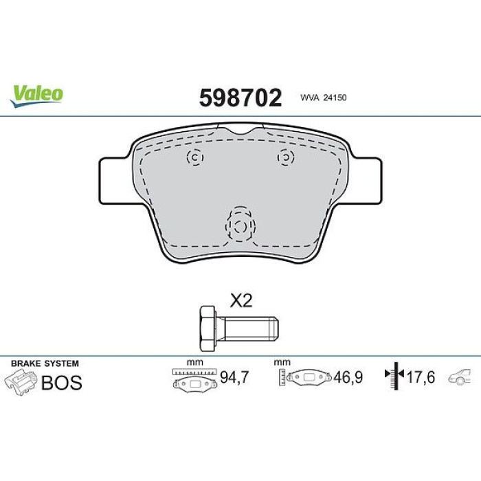 Valeo Bremsbelagsatz 598702 Valeo Bremsbelagsatz 598702