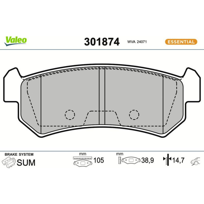 301874 Valeo Bremsbelagsatz 301874 301874 Valeo Bremsbelagsatz 301874