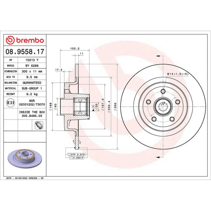 Brembo Bremsscheibe 08.9558.17 Brembo Bremsscheibe 08.9558.17