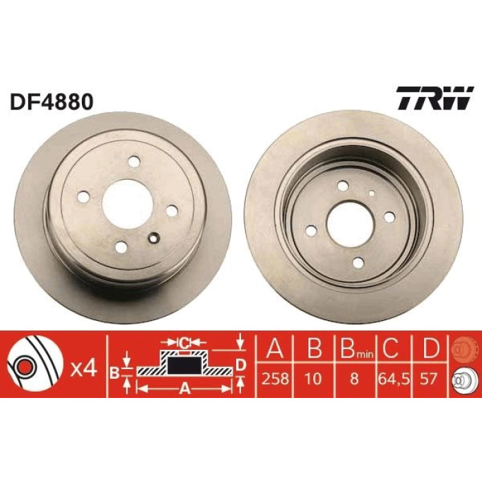 TRW Bremsscheibe Hinterachse DF4880 TRW Bremsscheibe Hinterachse DF4880