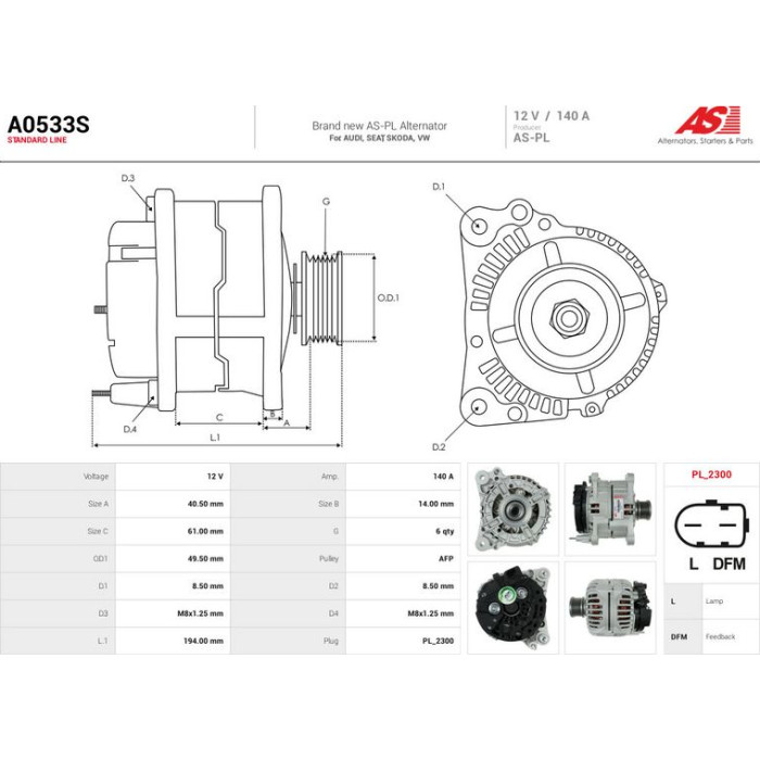 A0533S AS-PL Lichtmaschine (Generator) A0533S