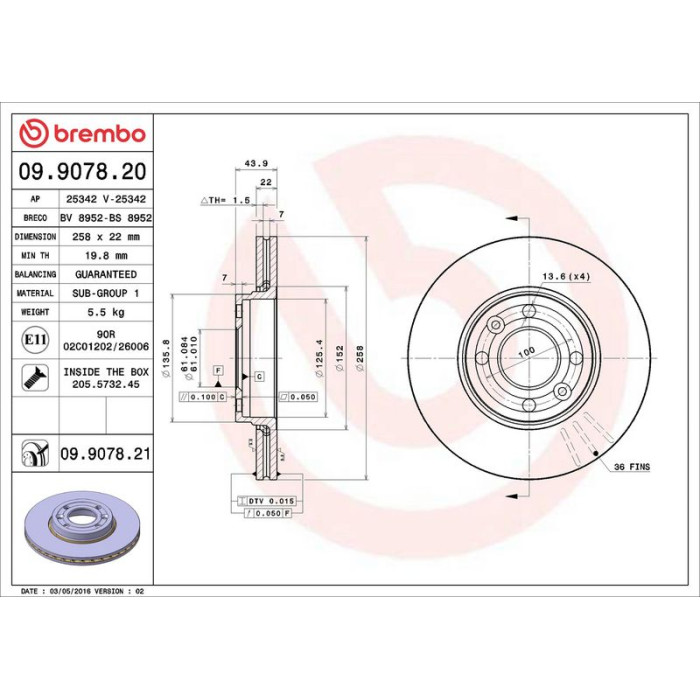 Brembo Bremsscheibe Vorderachse 09.9078.20 Brembo Bremsscheibe Vorderachse 09.9078.20