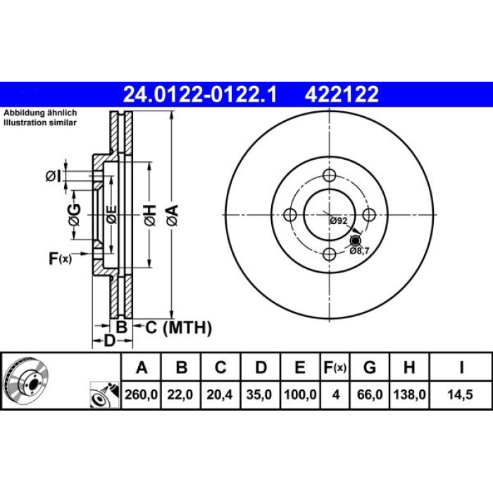 ATE Bremsscheibe BMW S. 3 1.6-2.7 83-94 24.0122-0122.1 ATE Bremsscheibe BMW S. 3 1.6-2.7 83-94 24.0122-0122.1