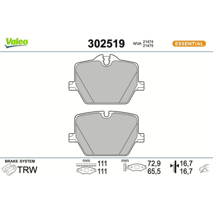 Valeo Bremsbelagsatz 302519 Valeo Bremsbelagsatz 302519