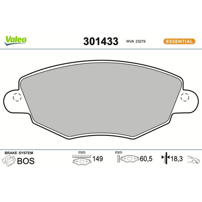 Valeo Bremsbelagsatz 301433 Valeo Bremsbelagsatz 301433