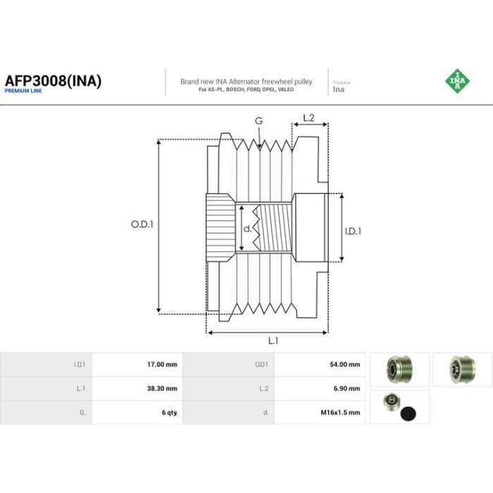 AFP3008(INA) AUTOSTARTER Lichtmaschinenfreilauf AFP3008(INA) AFP3008(INA) AUTOSTARTER Lichtmaschinenfreilauf AFP3008(INA)