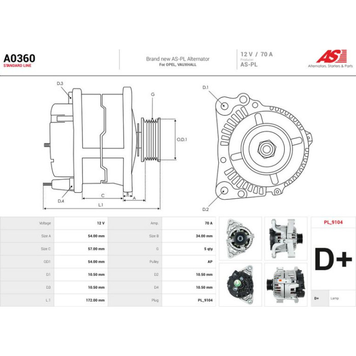 A0360 AS-PL Lichtmaschine (Generator) A0360