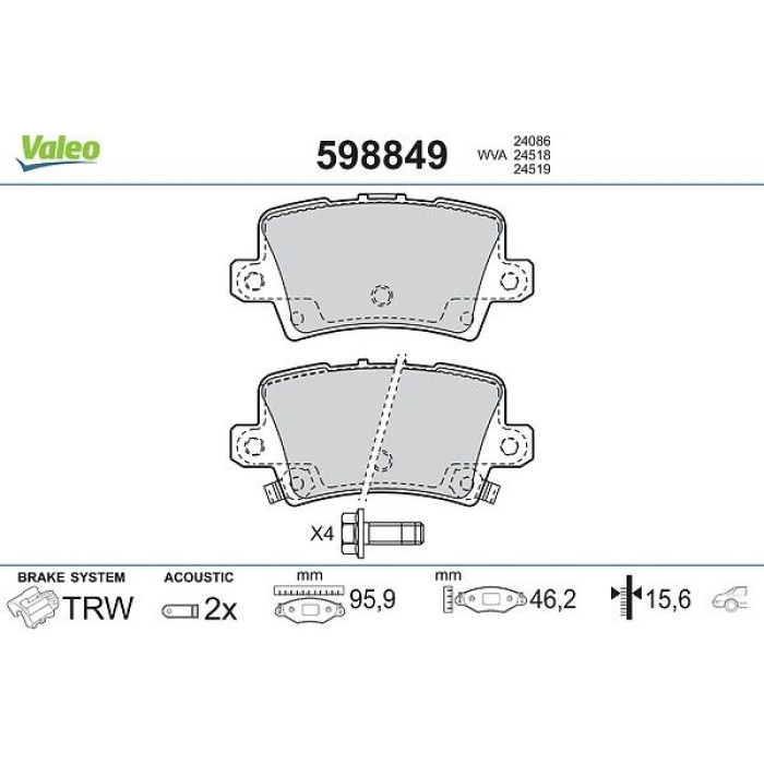 Valeo Bremsbelagsatz 598849 Valeo Bremsbelagsatz 598849
