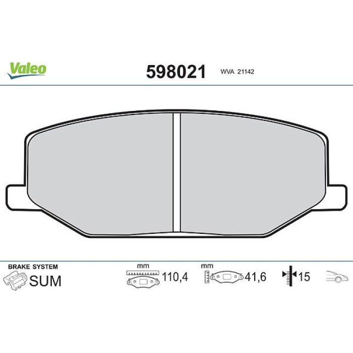 Valeo Bremsbelagsatz 598021 Valeo Bremsbelagsatz 598021