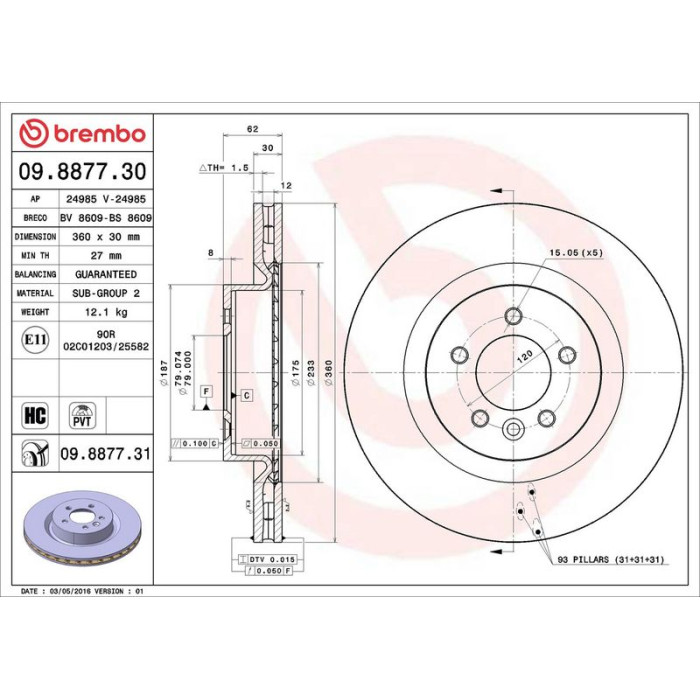 Brembo Bremsscheibe Vorderachse 09.8877.31 Brembo Bremsscheibe Vorderachse 09.8877.31