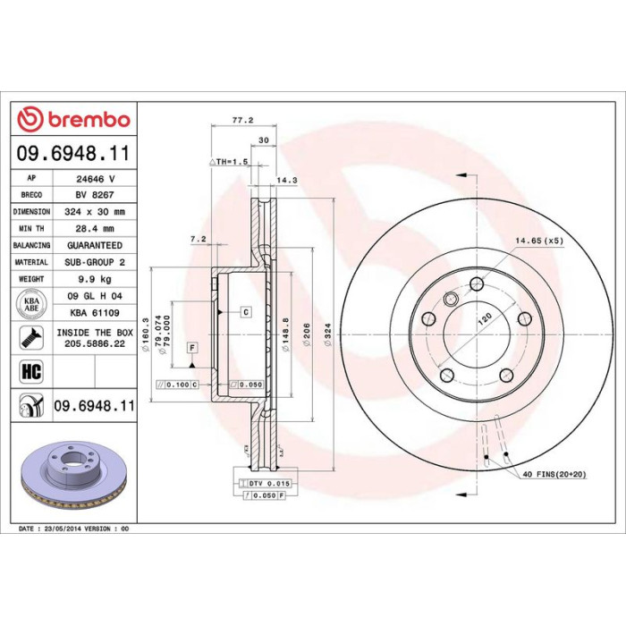 Brembo Bremsscheibe 09.6948.11 Brembo Bremsscheibe 09.6948.11