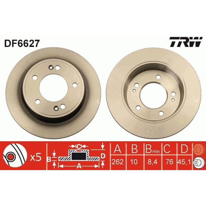TRW Bremsscheibe Hinterachse DF6627 TRW Bremsscheibe Hinterachse DF6627
