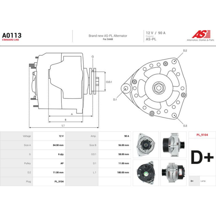 A0113 AS-PL Lichtmaschine (Generator) A0113 A0113 AS-PL Lichtmaschine (Generator) A0113