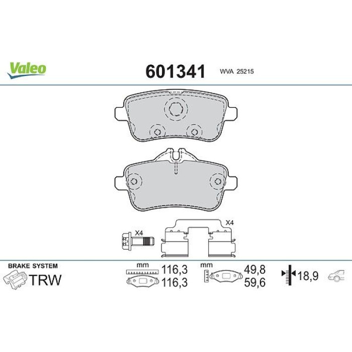 Valeo Bremsbelagsatz 601341 Valeo Bremsbelagsatz 601341